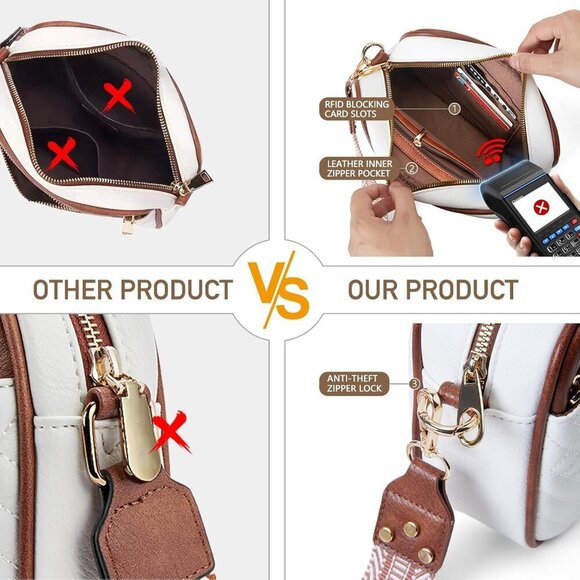 Women Quilted Vegan Crossbody Bag Small Travel Designer Purse Multiple Straps - Picture 3 of 7